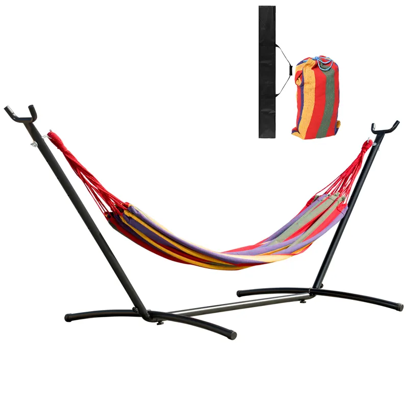 Hamac OutSunny Portabil cu suport din otel si bumbac multicolor | Romania