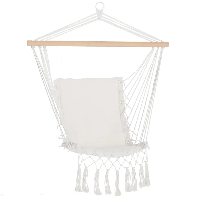 Outsunny Balansoar Suspendat din Țesătură cu Ciucuri și Bară din Lemn de Plop, 90x50 cm, Crem | Romania