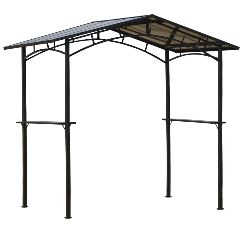 Outsunny Foișor de Grădină cu Acoperiș din PC și Rafturi Laterale, Structură din Aluminiu și Metal, 246x149x230 cm, Negru | Romania