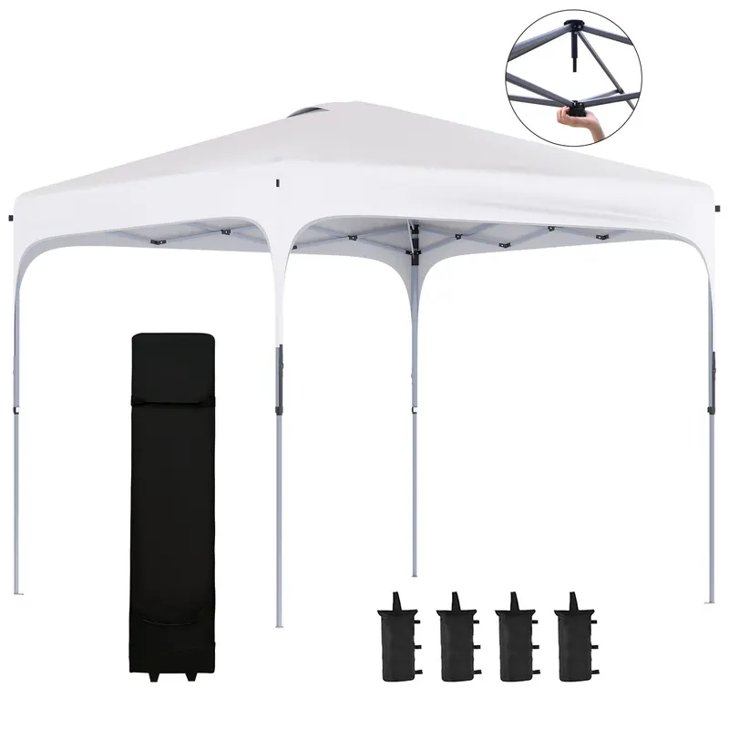 Outsunny Tonelă de grădină 2,5 x 2,5 m barnum pliabil Pop-up înălțime reglabilă pe 4 nivele material Oxford anti UV50+ cadru din oțel sac de transport inclus alb | Romania