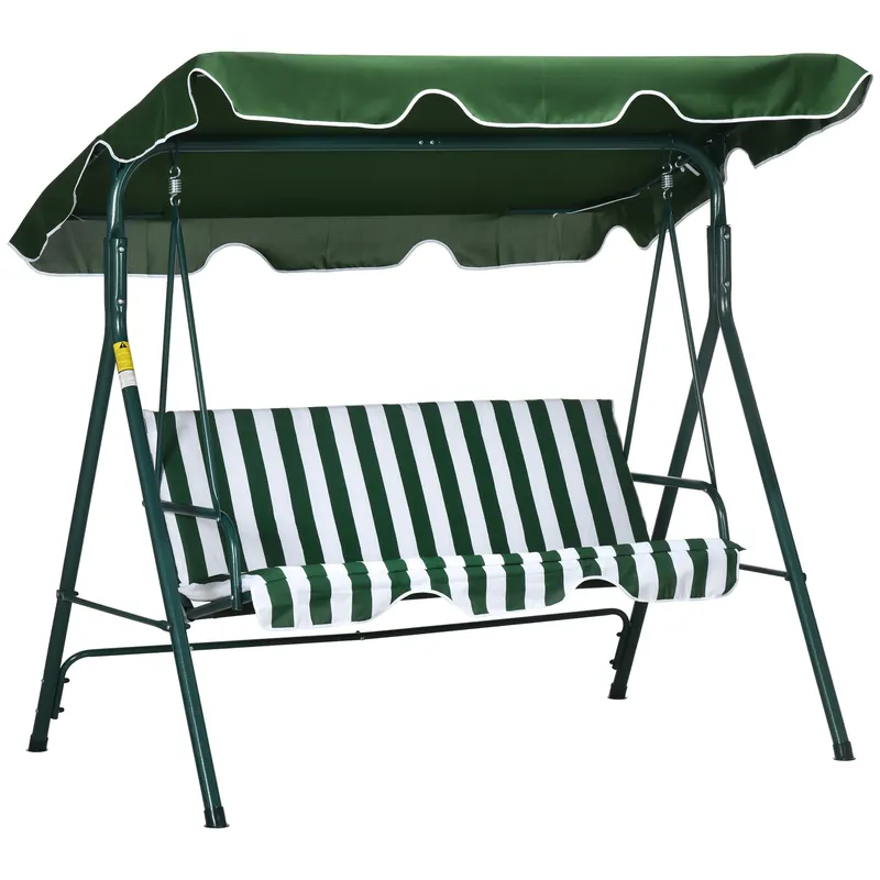 Outsunny Balansoar de Gradina 3 Locuri Acoperis Parasolar si Structura din Otel si Poliester, 172x110x153 cm, Alb si Verde | Romania