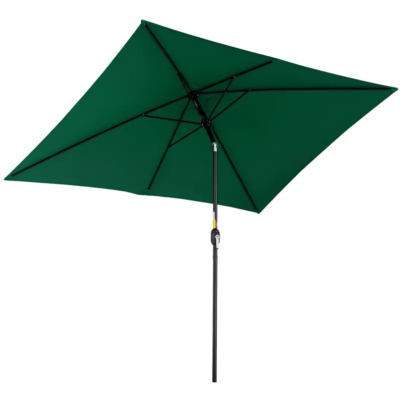Outsunny Umbrelă de Grădină Înclinabilă cu Manivelă și 6 Spiţe, 2x3 m, Verde | Romania