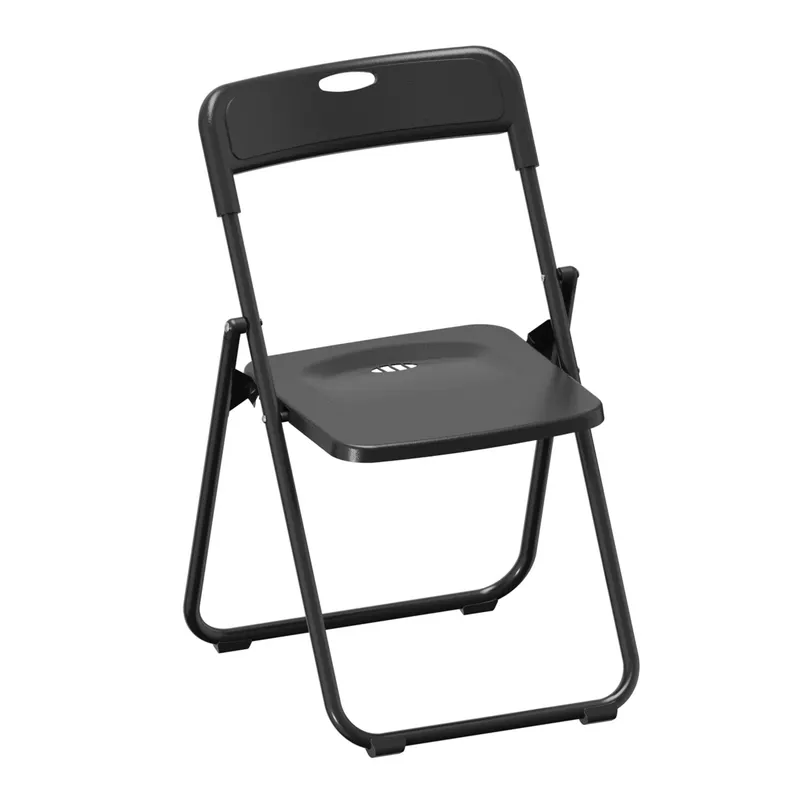 HOMCOM Set de 6 scaune pliabile din plastic cu spătar curbat, design cu ventilație, structură din oțel 48,5x47x75 cm Negru | Romania