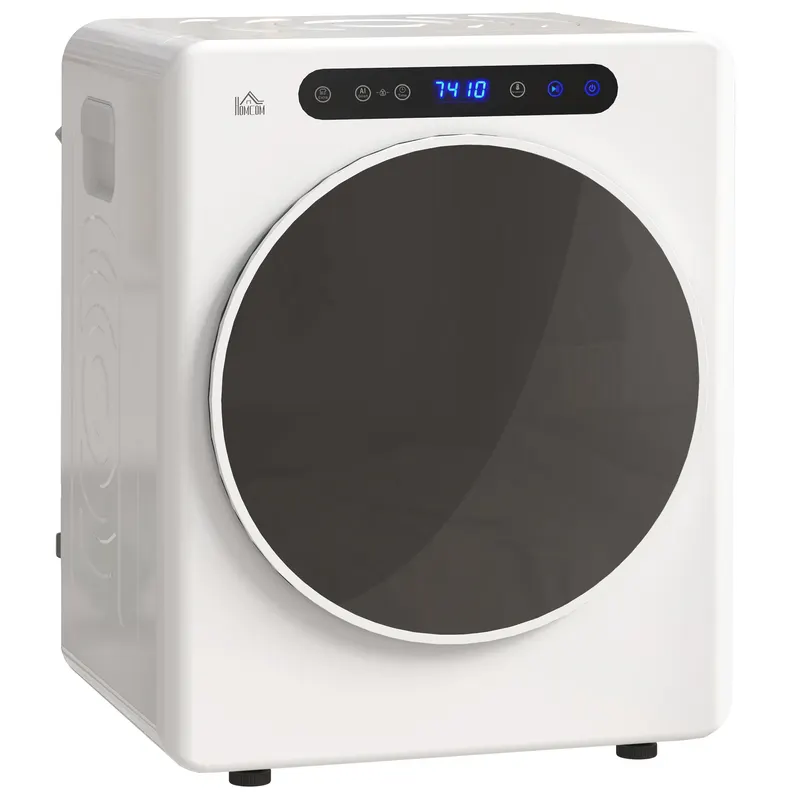 HOMCOM Uscător de Rufe cu Evacuare, 3 KG, 1000W, Funcție Antișifonare, Funcție Sterilizare, Timer, Display LED Touch, Alb | Romania