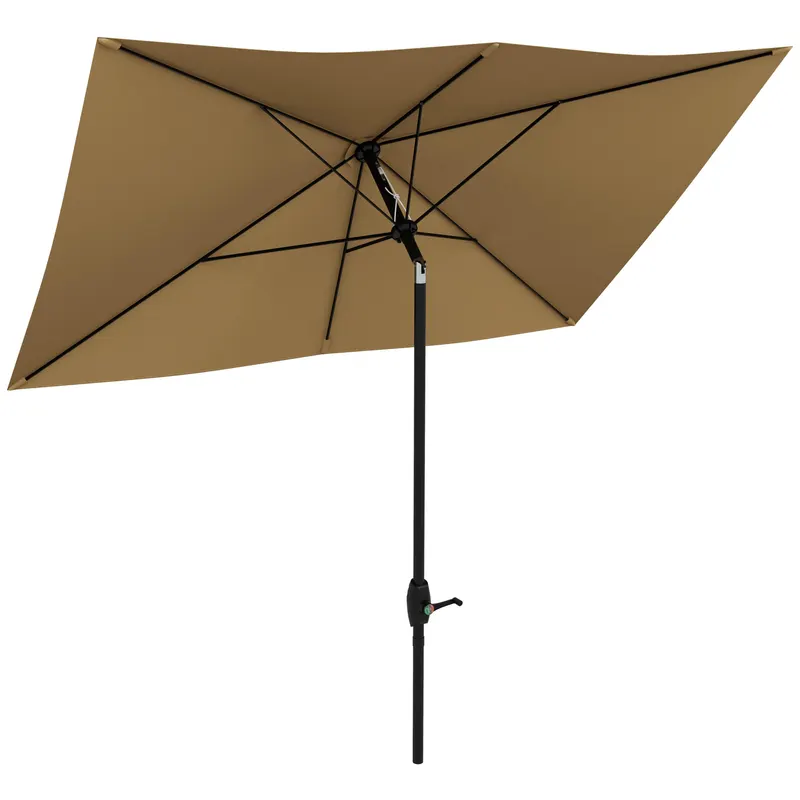 Outsunny Umbrelă de Grădină Dreptunghiulară, Umbrelă de Soare cu Manivelă și Deschidere Înclinată, 296x197x244.5 cm, Maro | Romania