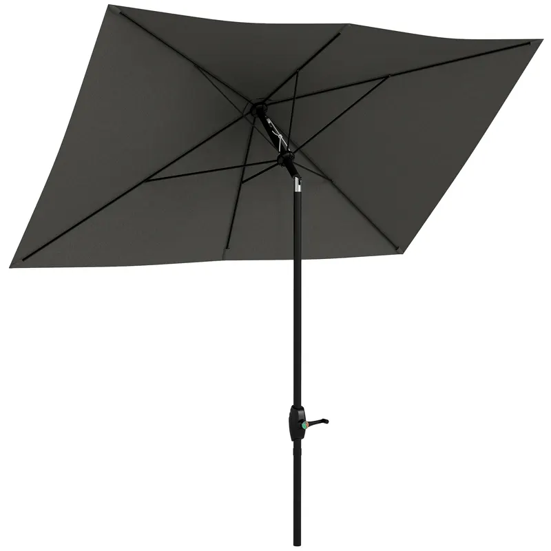 Outsunny Umbrelă de Soare Dreptunghiulară, Umbrelă pentru terasă cu înclinare și deschidere cu manivelă, 300x200x248 cm, Gri | Romania