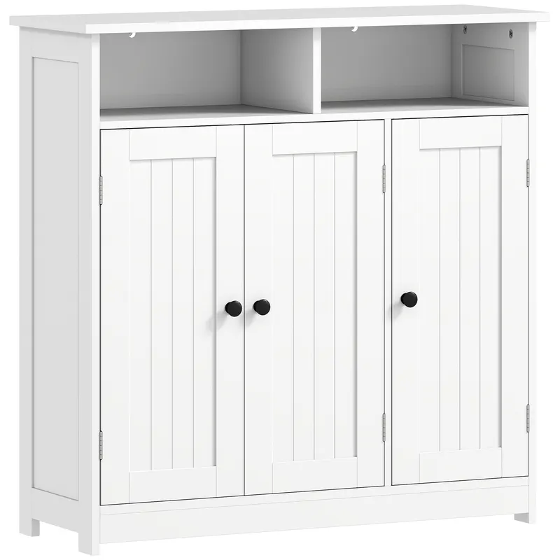 HOMCOM Dulap de Baie Îngust cu 3 Uși 2 Compartimente Deschise Poliță Reglabilă 85x30x85 cm Alb | Romania
