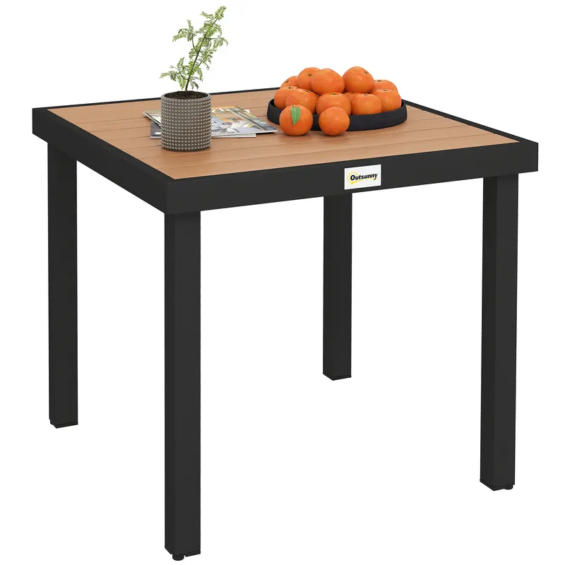 Masa de gradina Outsunny pentru 4 Persoane din Aluminiu, Negru si Culoare Lemn | Romania