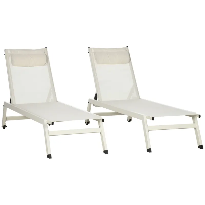 Outsunny Set 2 Sezlonguri Pliabile din Aluminiu și Poliester, Confortabile și Ușor de Depozitat, Bej, 55x195x30cm | Romania