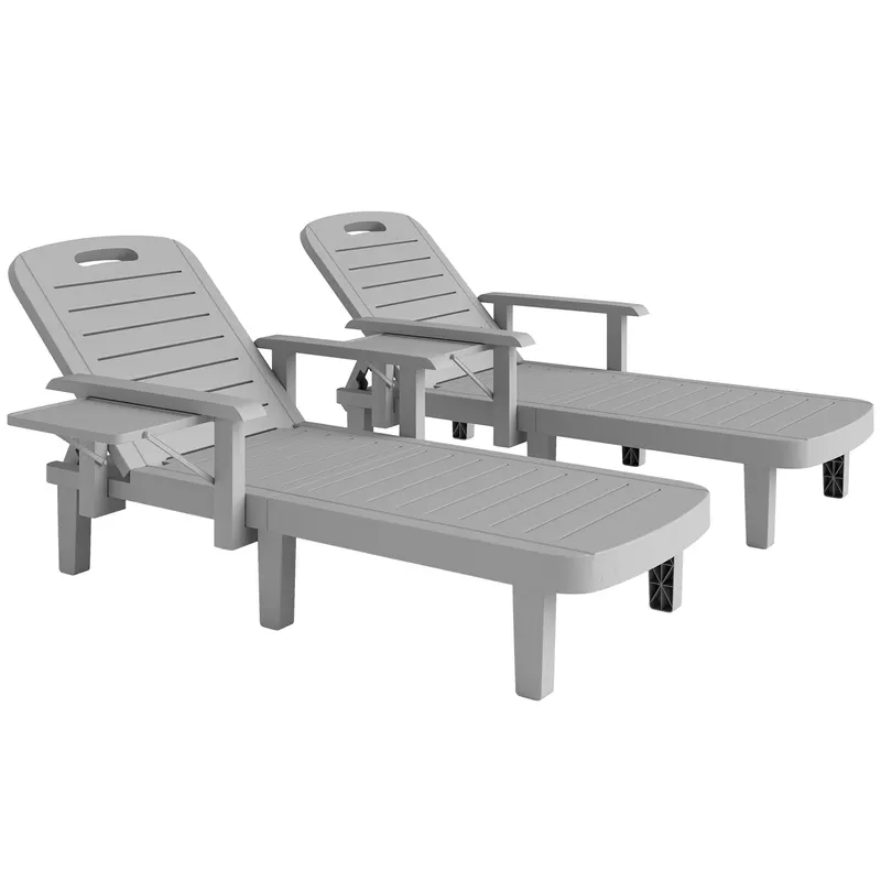 Outsunny Set 2 Șezlonguri cu Spătar Reglabil în 5 Poziții, Măsuță și Brațe Ergonomice, 79x158x88 cm, Gri | Romania