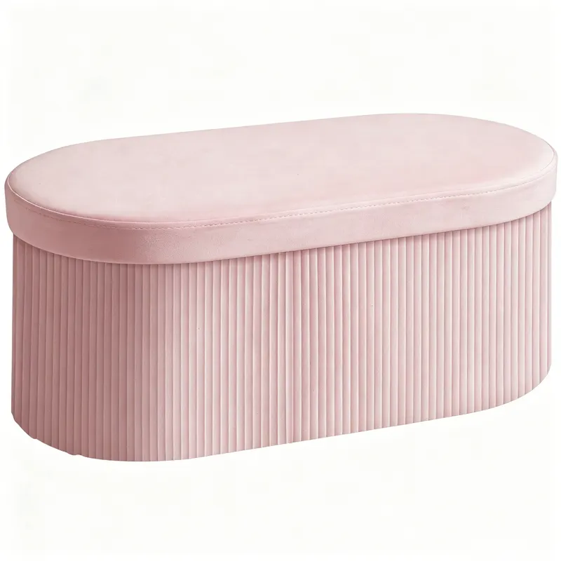HOMCOM Pouf pliabil cu spațiu de depozitare modern, tapițat cu catifea, 72L, pentru living și dormitor, 76x38x35 cm, Roz | Romania