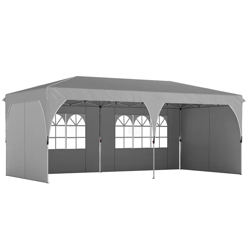 Outsunny Foișor 3x6 m Pliabil Tip Pop-Up cu Înălțime Reglabilă, Pereți Laterali, Benzi Reflectorizante, Saci de Nisip, Geantă de Transport, UV50+, pentru Camping, Petreceri, Gri Deschis | Romania