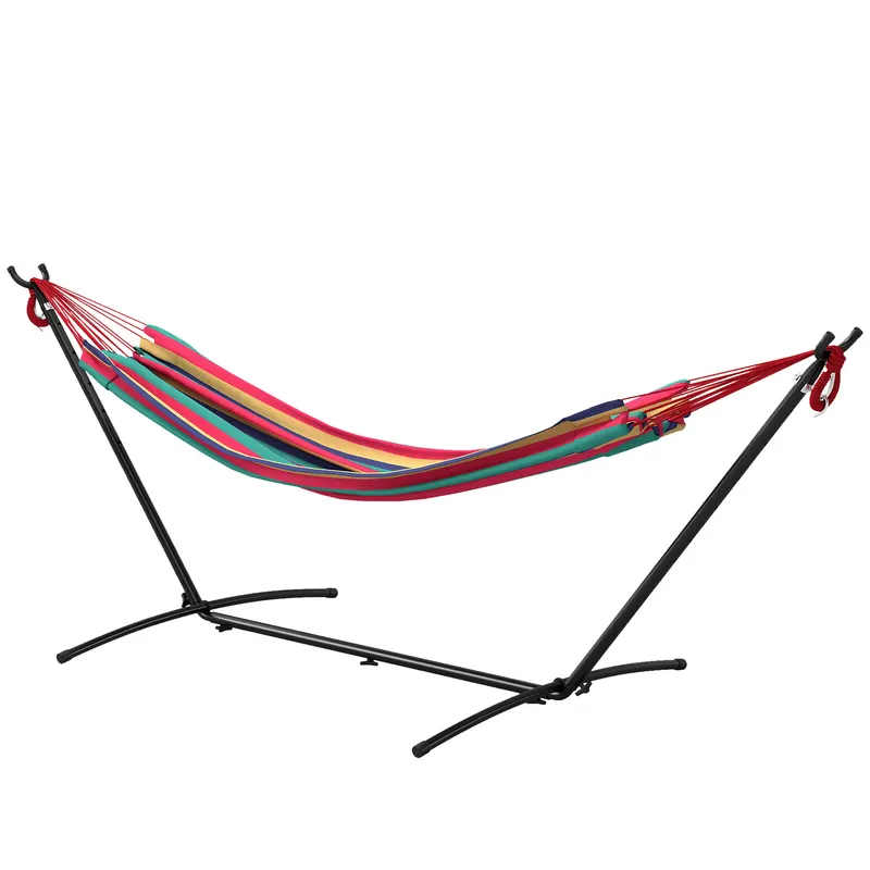 Outsunny Hamac cu Suport 310x117 cm pentru Camping cu Înălțime Reglabilă și Geantă de Transport, Capacitate 120 kg, Dungi Portocalii și Roșii | Romania