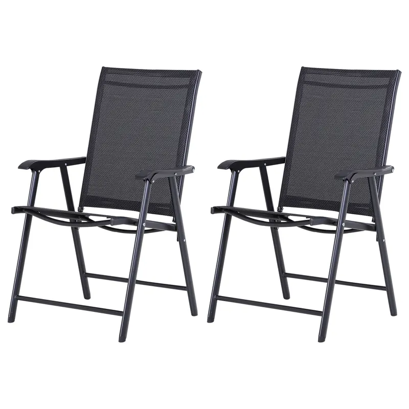 Outsunny Set 2 Scaune de Grădină Pliabile cu Brațe, Scaune pentru Prânz de Exterior din Metal și Texteline, pentru Terasă, Balcon, Curte, Interior și Exterior, 58x64x94cm, Negru | Romania