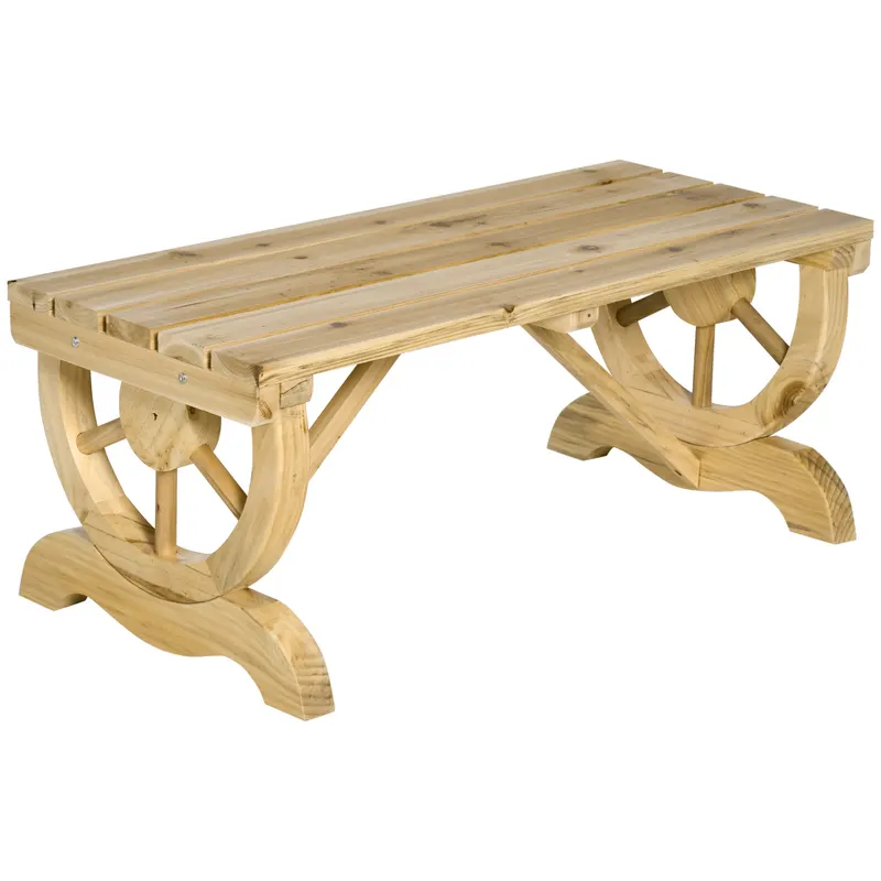 Outsunny Bancă de Grădină cu 2 Locuri, Design cu Roți, Bancă de Exterior din Lemn de Brad, pentru Terasă, Patio și Curte, 98x50x39,5 cm, Aspect Lemn Natural | Romania
