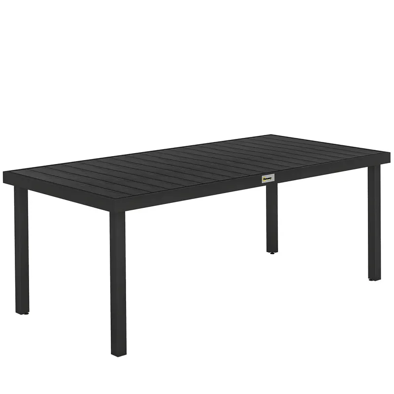 Outsunny Masă de Grădină cu Blat Textură Lemn 190x90 cm pentru 8 Persoane, Masă de Dining de Exterior Dreptunghiulară din Aluminiu și Plastic, pentru Terasă, Balcon, Negru | Romania