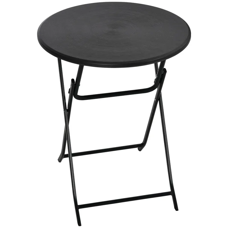 Outsunny Masă de Grădină Rotundă, Pliabilă, pentru 2 Persoane, Efect Lemn, Oțel+Plastic, Gri Închis, 60 x 60 x 73 cm | Romania