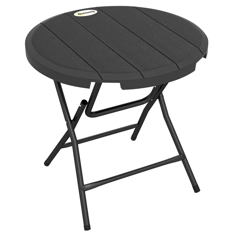 Outsunny Masă de Grădină, rotundă, pliabilă, pentru 4 persoane, efect lemn, oțel+plastic, gri închis, 80 x 80 x 73 cm | Romania