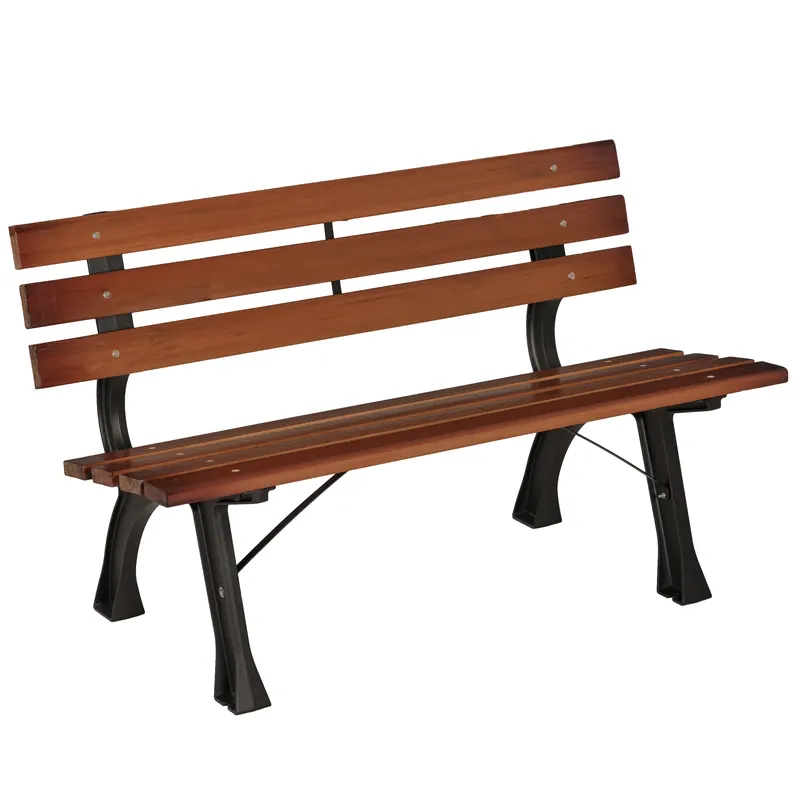 Outsunny Bancă cu 2 locuri, pentru grădină și terasă, fontă de aluminiu + lemn natural, 120 x 57 x 70 cm, Maro | Romania