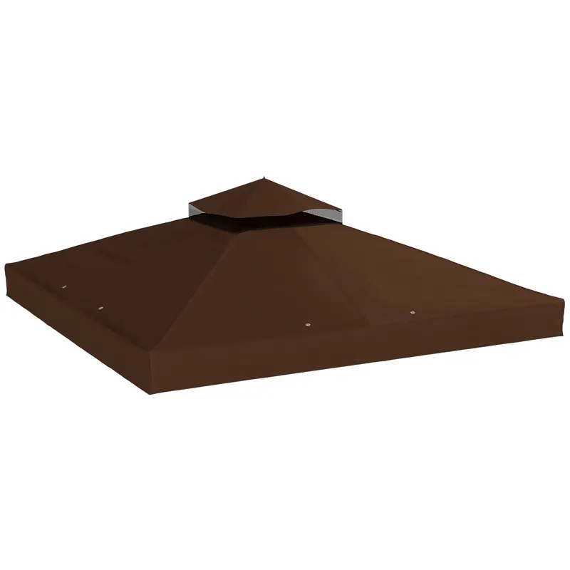 Outsunny Acoperiș de Schimb pentru Foișor 3x3 m cu 2 Niveluri pentru Grădină, Copertină Rezistentă la Apă din Țesătură Oxford 370g/㎡ Anti-UV 30+ cu Orificii de Drenaj, Cafeniu | Romania