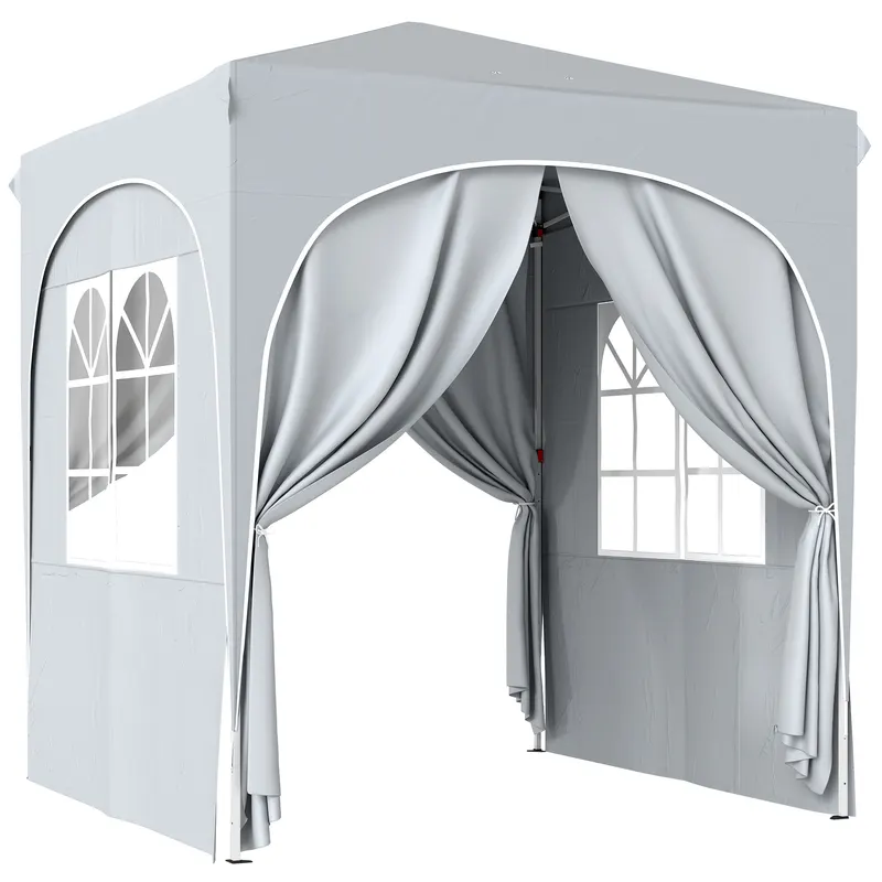Outsunny Gazebo Pliabil 2 x 2 m, Pavilion de Grădină Portabil UPF50+ cu 4 Pereți Laterali, Înălțime Reglabilă, Geantă de Transport pentru Petreceri, Evenimente, Camping, Gri Deschis | Romania