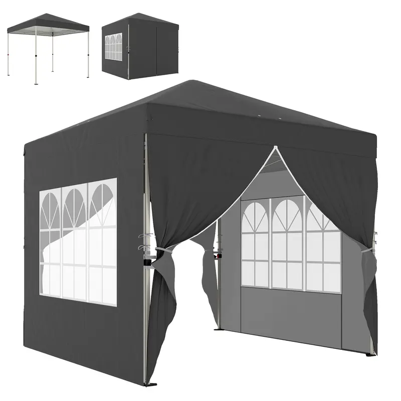 Outsunny Tonelă de grădină 2,5 x 2,5 m pop up tonelă pliabilă reglabilă pe înălțime protecție UV50+ montare ușoară gri închis | Romania