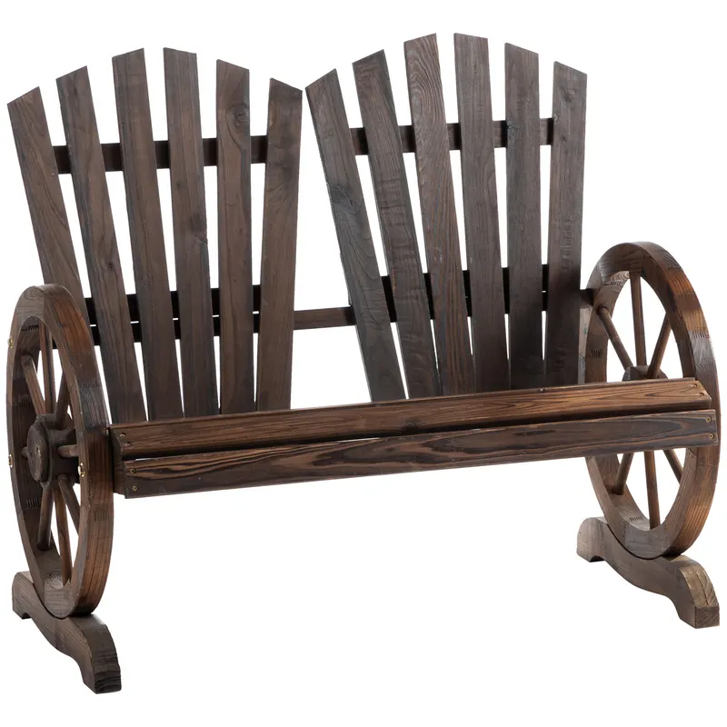 Outsunny Bancă de Grădină Rustică din Lemn, Design cu Roți de Căruță, 108x66x95 cm | Romania