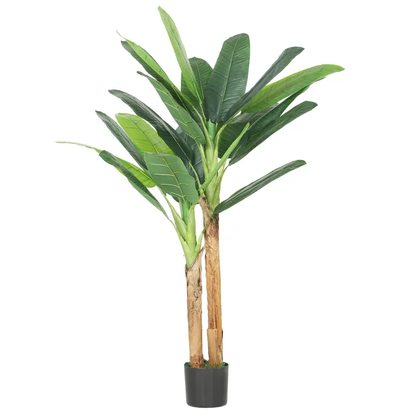 HOMCOM Arbore de banan artificial 150 cm Plantă artificială decorativă cu ghiveci și 2 trunchiuri pentru Casă Birou Living Verde | Romania
