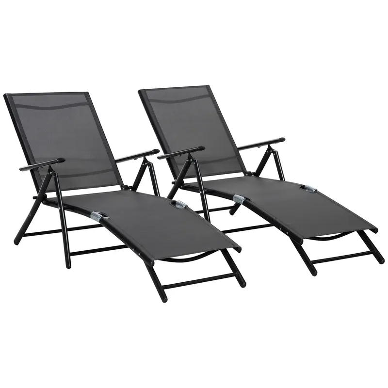 Outsunny Set 2 Sezlonguri de Gradina Pliabile, Spatar Reglabil, Cadru din Aluminiu, Confortabil, Negru, Ideal pentru Relaxare | Romania