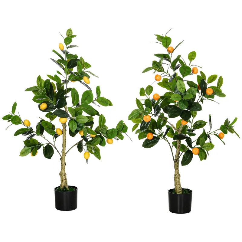 HOMCOM Set de 2 Plante Artificiale Decorative Lamai si Portocal In Ghiveci, Plante Artificiale pentru Decor Interior Exterior, 120cm | Romania