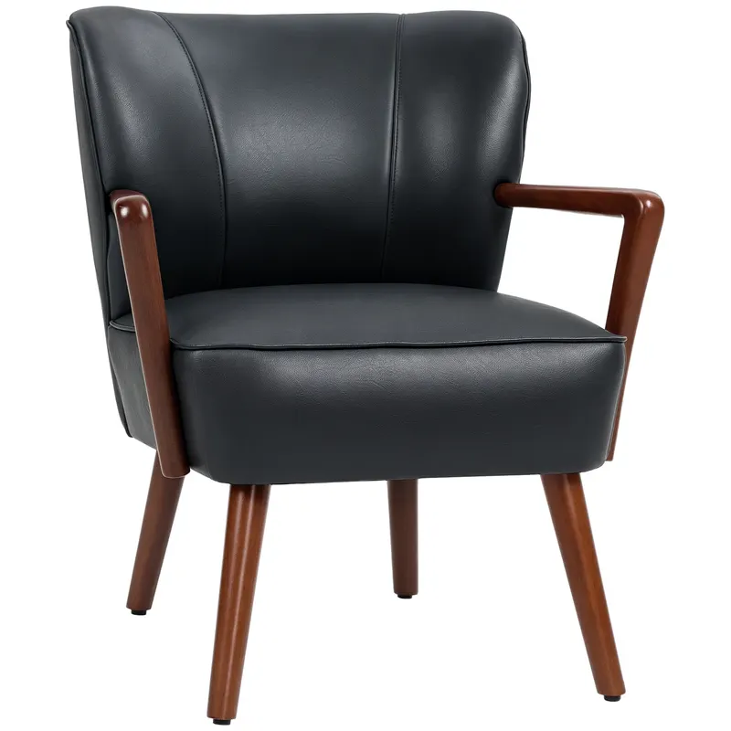 HOMCOM Fotoliu decorativ, scaun larg, aspect de piele, cadru din lemn, 120 kg, 67x77x80 cm, Negru | Romania