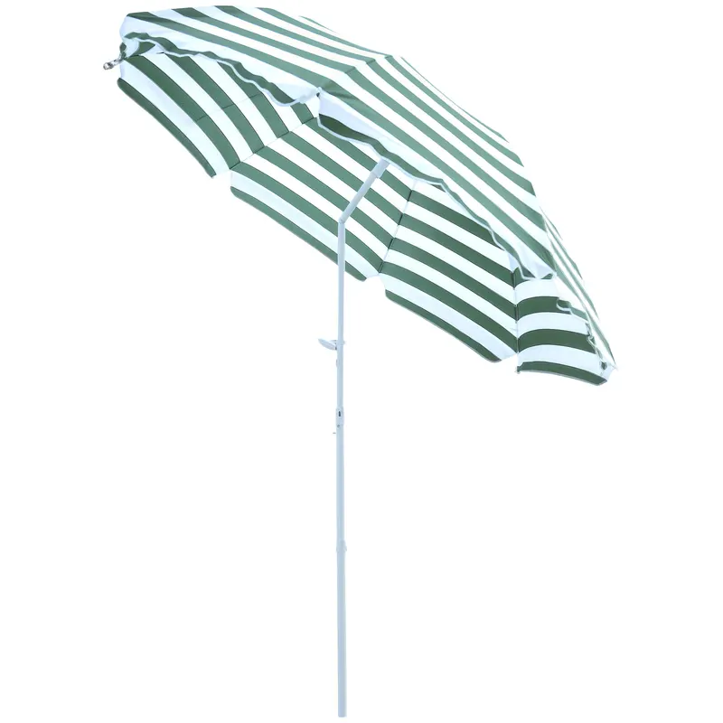 Outsunny Umbrelă de Plajă cu Acoperiș Înclinabil la 45°, Ø1.8x2 m, Verde și Alb | Romania