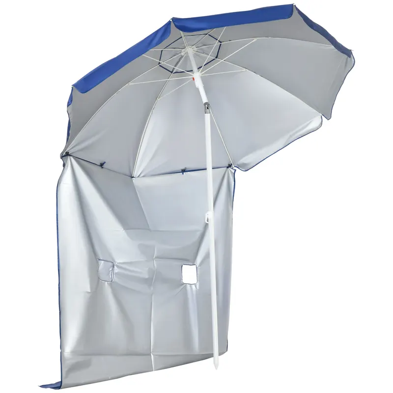 Outsunny Umbrelă de Plajă cu Acoperiș Înclinabil la 45°, Ferestre și 2 Buzunare, Ø191x211 cm, Albastru | Romania