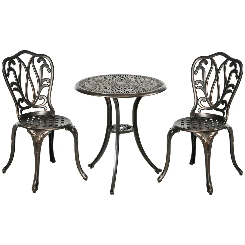 Outsunny Set Mobilier Grădină 2 Persoane 2 scaune și Masă Rotundă stil retro din aluminiu turnat, bronz | Romania