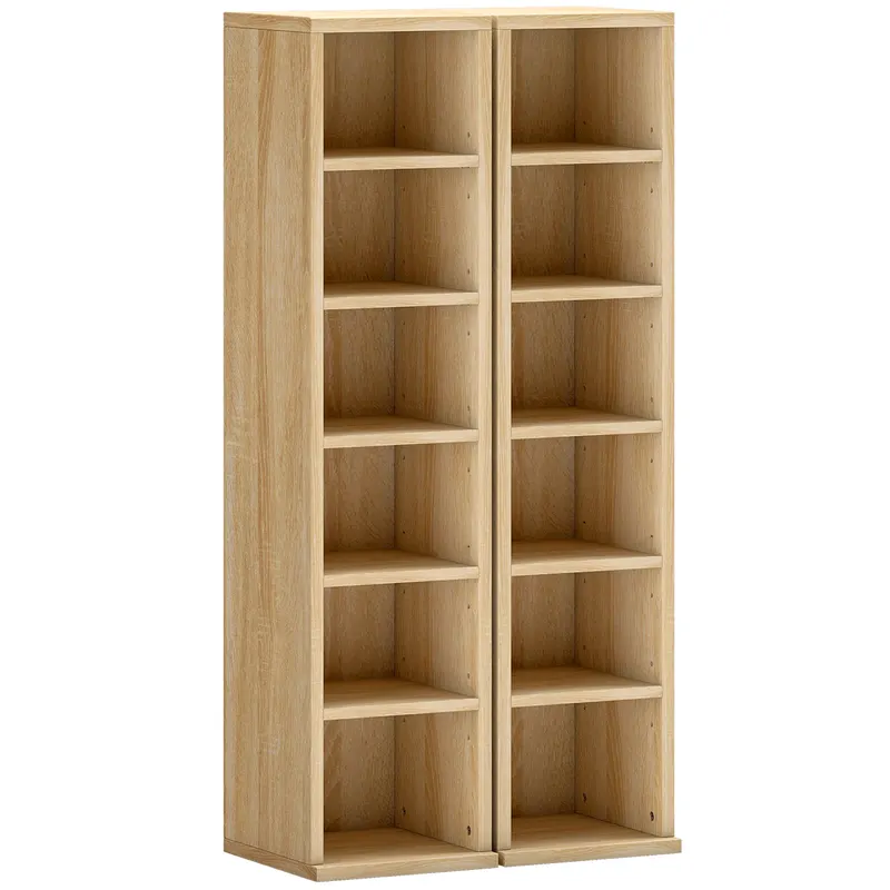 HOMCOM Set de 2 Rafturi pentru CD-uri cu Polițe Reglabile, Capacitate 204 CD-uri, Design Compact, 21x22,5x88,5 cm, Stejar | Romania