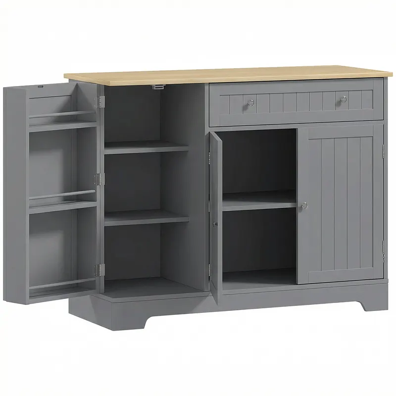 HOMCOM Bufet de bucătărie Dulap de bucătărie cu 3 rafturi pe ușă Sertar Rafturi reglabile pentru dining 105x40x83 cm Gri | Romania