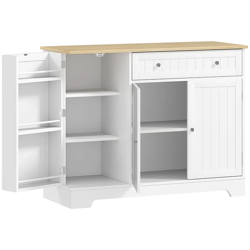HOMCOM Bufet de bucătărie, mobilier de depozitare cu 3 uși, sertar, rafturi pe ușă și raft reglabil, 105x40x83cm, alb | Romania