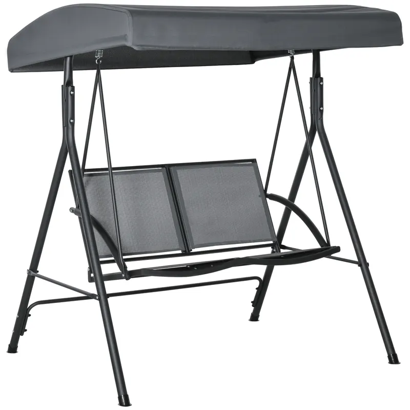 Outsunny Balansoar cu 2 Locuri de Gradina pentru Exterior cu Baldachin Reglabil si Sezuta din Textilen, 140x118x162cm Gri | Romania