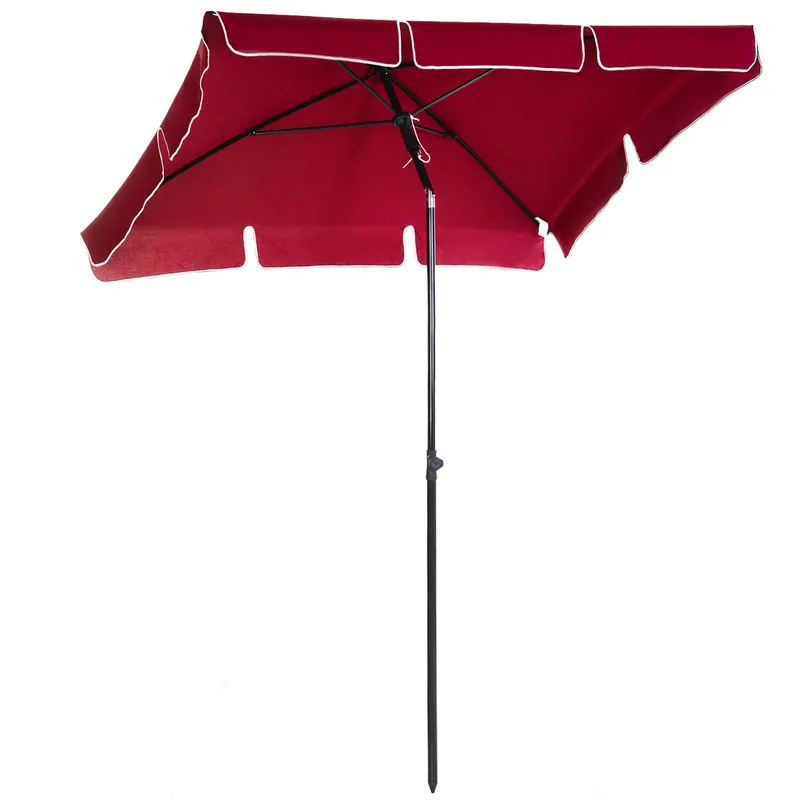 Outsunny Umbrelă de Grădină Dreptunghiulară cu Înălțime Reglabilă, Cadru din Aluminiu, 200x125x235cm, Roșu | Romania