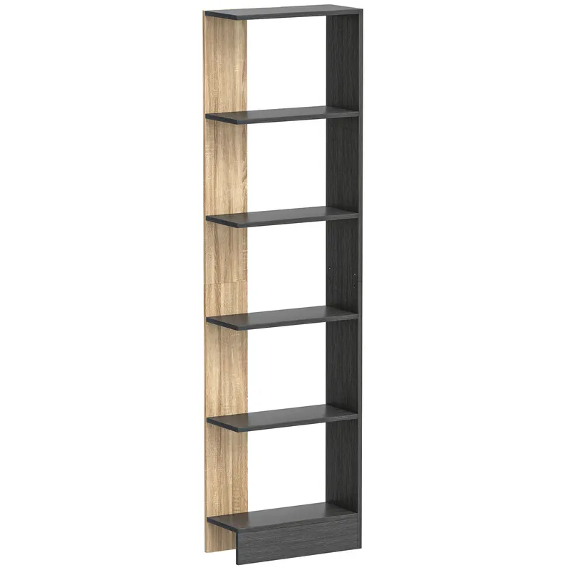 HOMCOM Raft-bibliotecă de depozitare cu 5 compartimente deschise 45 x 21 x 170 cm Negru și Stejar | Romania