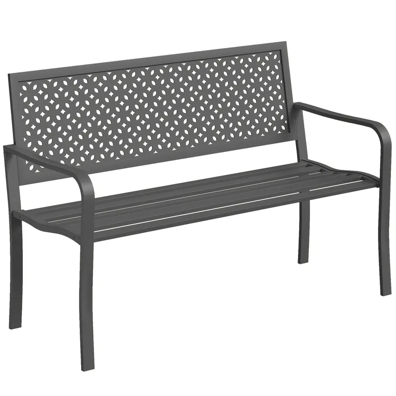 Outsunny Bancă de grădină 2 locuri din metal, rezistentă la intemperii, șezut exterior cu spătar rezistent la rugină, design geometric, până la 240 kg | Romania