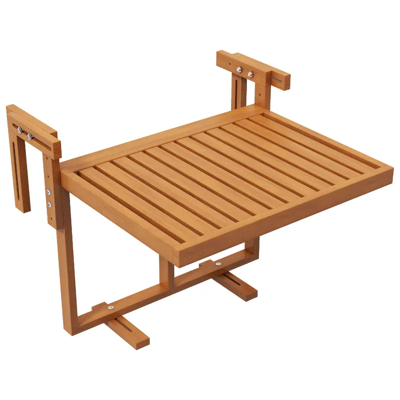 Outsunny Masă Suspendată de Exterior, Masă Reglabilă pentru Balustradă, Blat Suport cu Montare pe Perete, 68x65x40,5-55 cm, Tec | Romania