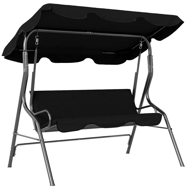 Outsunny Balansoar de Grădină 3 Locuri cu Acoperiș Reglabil și Perne Moi din Poliester, Capacitate 240 kg, 170x110x153 cm, Negru | Romania