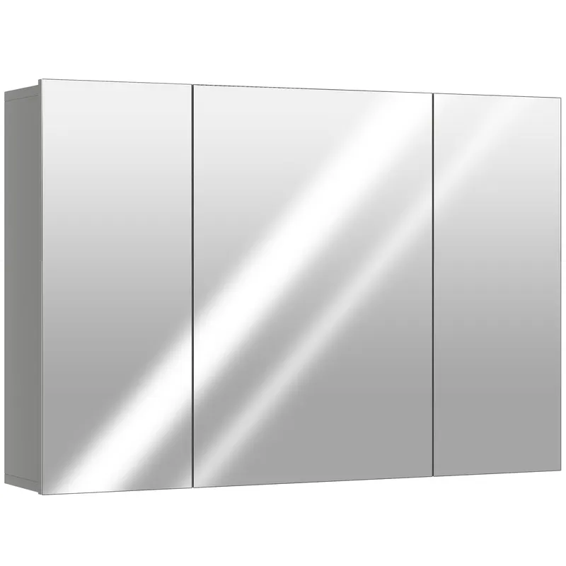 kleankin Dulap de baie suspendat cu 3 uși oglindă și polițe reglabile din MDF Gri dim. 90L x 15l x 60H cm | Romania