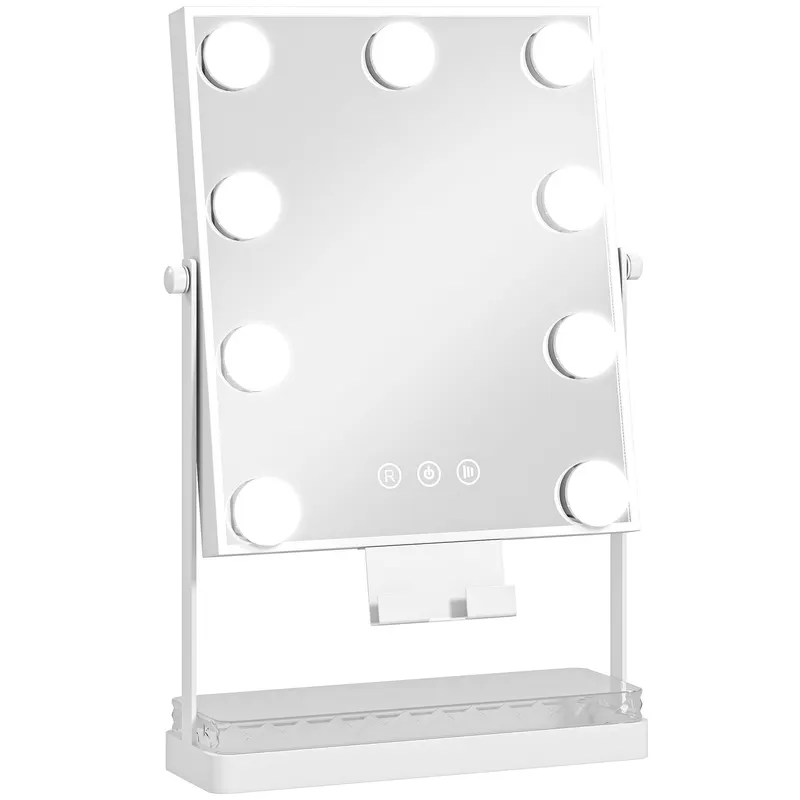 HOMCOM Hollywood Oglindă de machiaj cu lumină 9 becuri LED 3 culori comutator tactil suport pentru telefon Alb | Romania