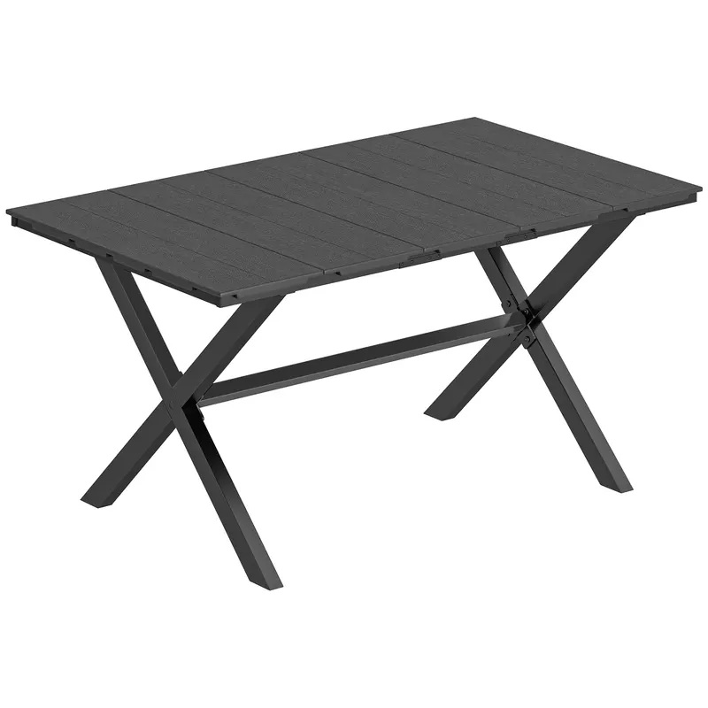 Outsunny Masă de grădină pentru 6 persoane cu suprafață din lamele HDPE și structură metalică 150x90x74 cm negru | Romania