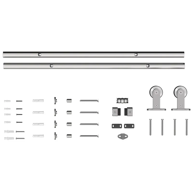 HOMCOM 152CM Kit feronerie ușă culisantă tip hambar, șină pentru ușă lățime 76 cm, grosime 30 mm, argintiu | Romania