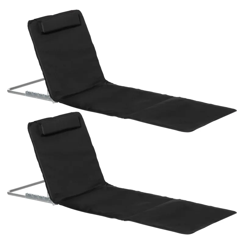 Outsunny Set de 2 Șezlonguri de Plajă cu umplutură - Plute de Plajă - preșuri de Plajă - Spătar reglabil Multi-Poziții - Sac de Transport Inclus - oțel Poliester PE Negru | Romania