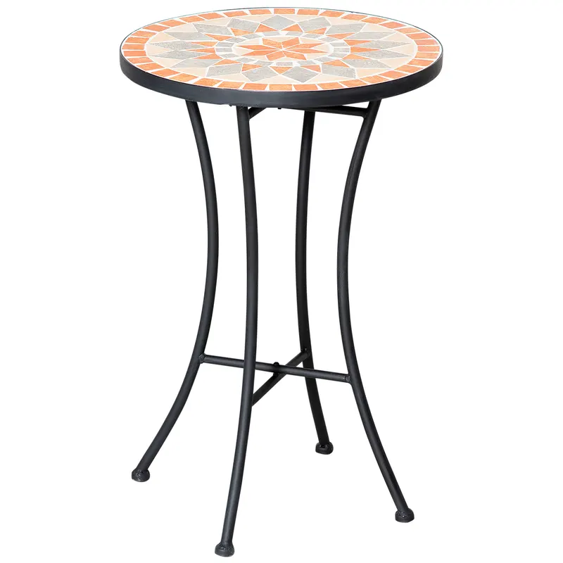 Outsunny Masă Rotundă Laterală Ø35,5cm – Masă de Patio Impermeabilă cu Design Mozaic, Măsuță din Metal pentru Living, Birou, Interior și Exterior – Galben și Gri | Romania