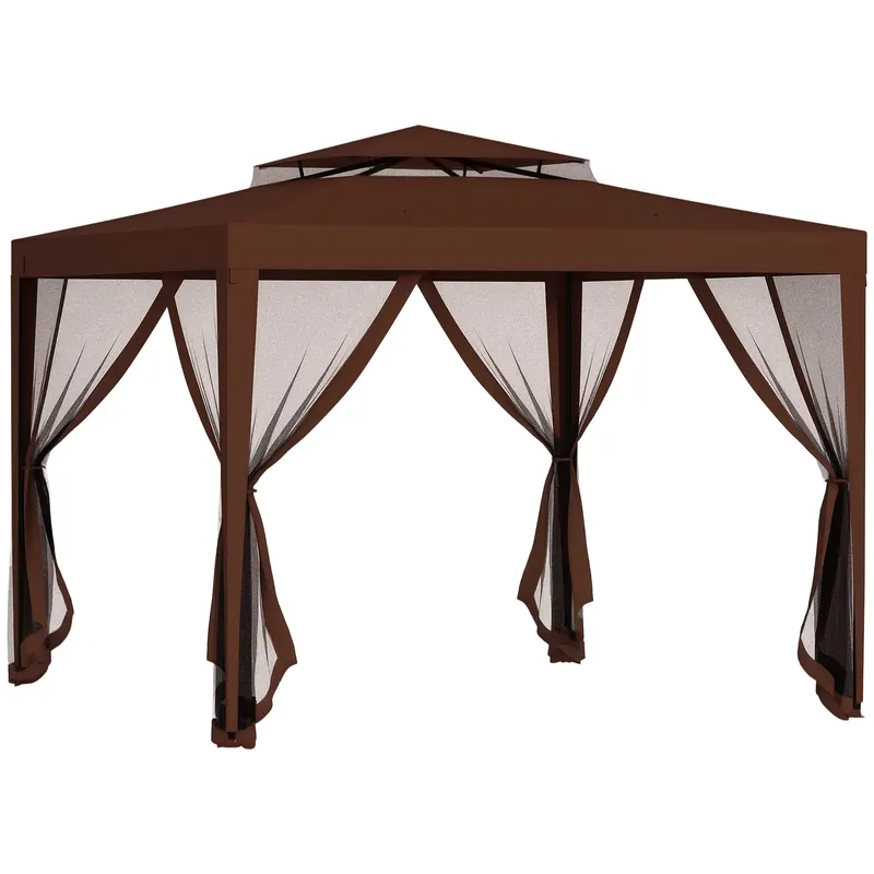 Outsunny Tonnelle barnum de grădină 3L x 3l m cu 4 plase de țânțari detașabile - dublu acoperiș - maro | Romania